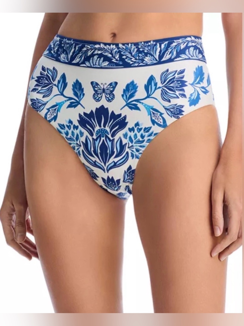 Farm Rio Tapestry High-Rise Bikini Bottom in Off White.